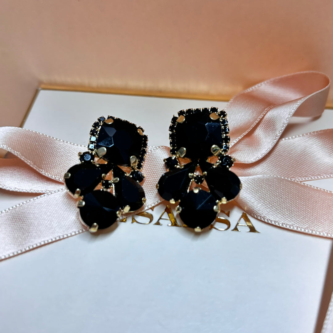 Black rhinestone gold earrings