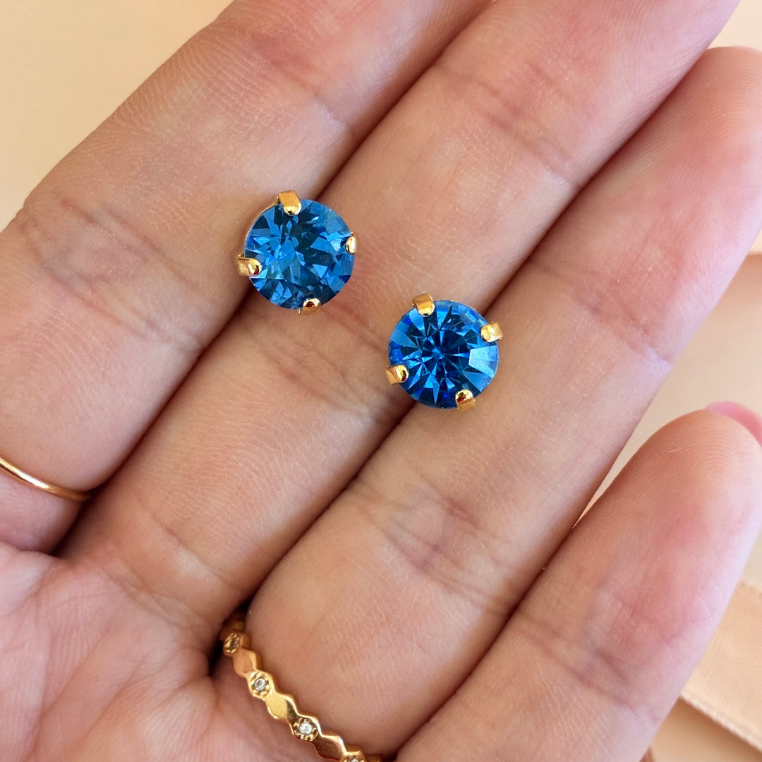 Royal blue Swarovski crystals gold plated studs