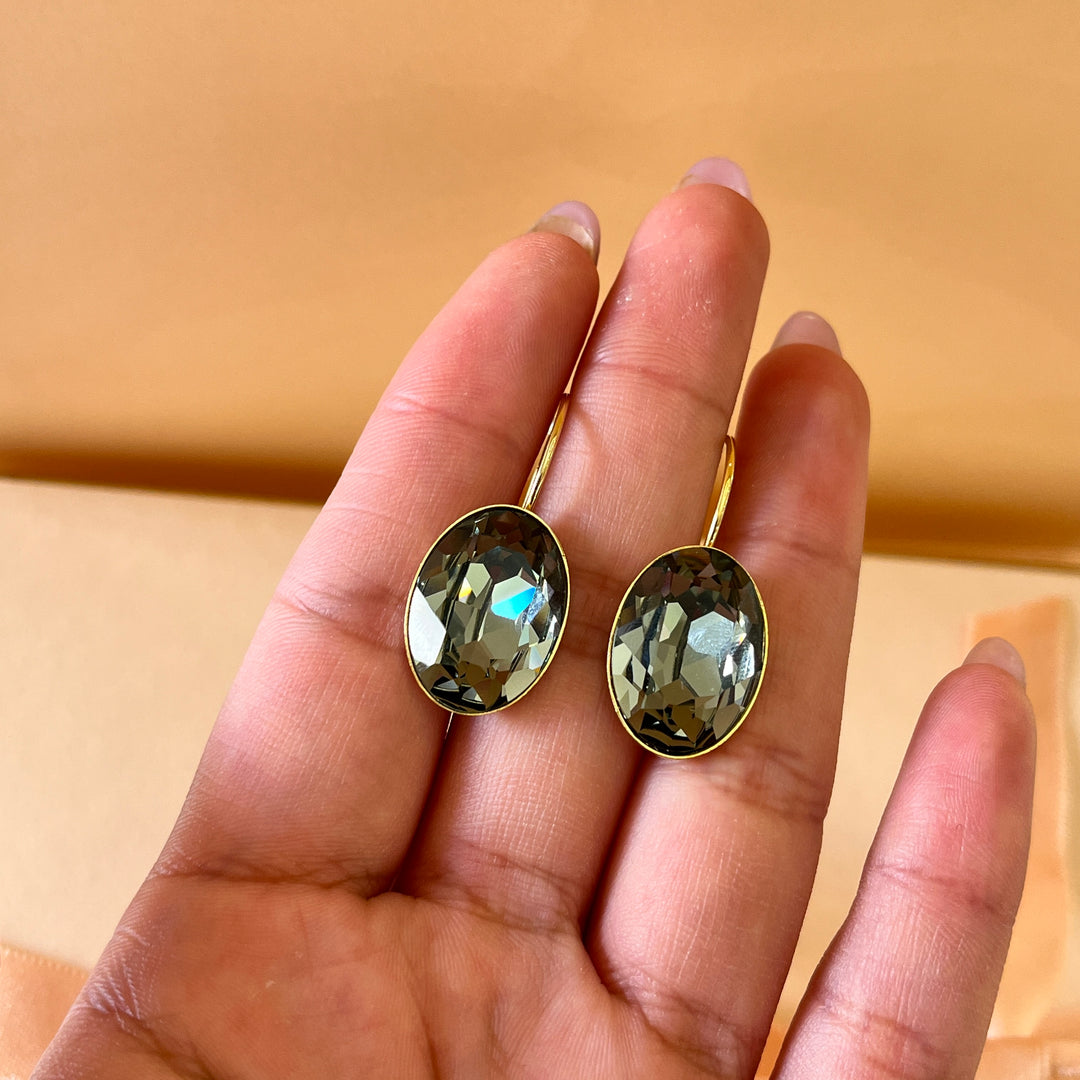 Grey oval Swarovski crystals hooks