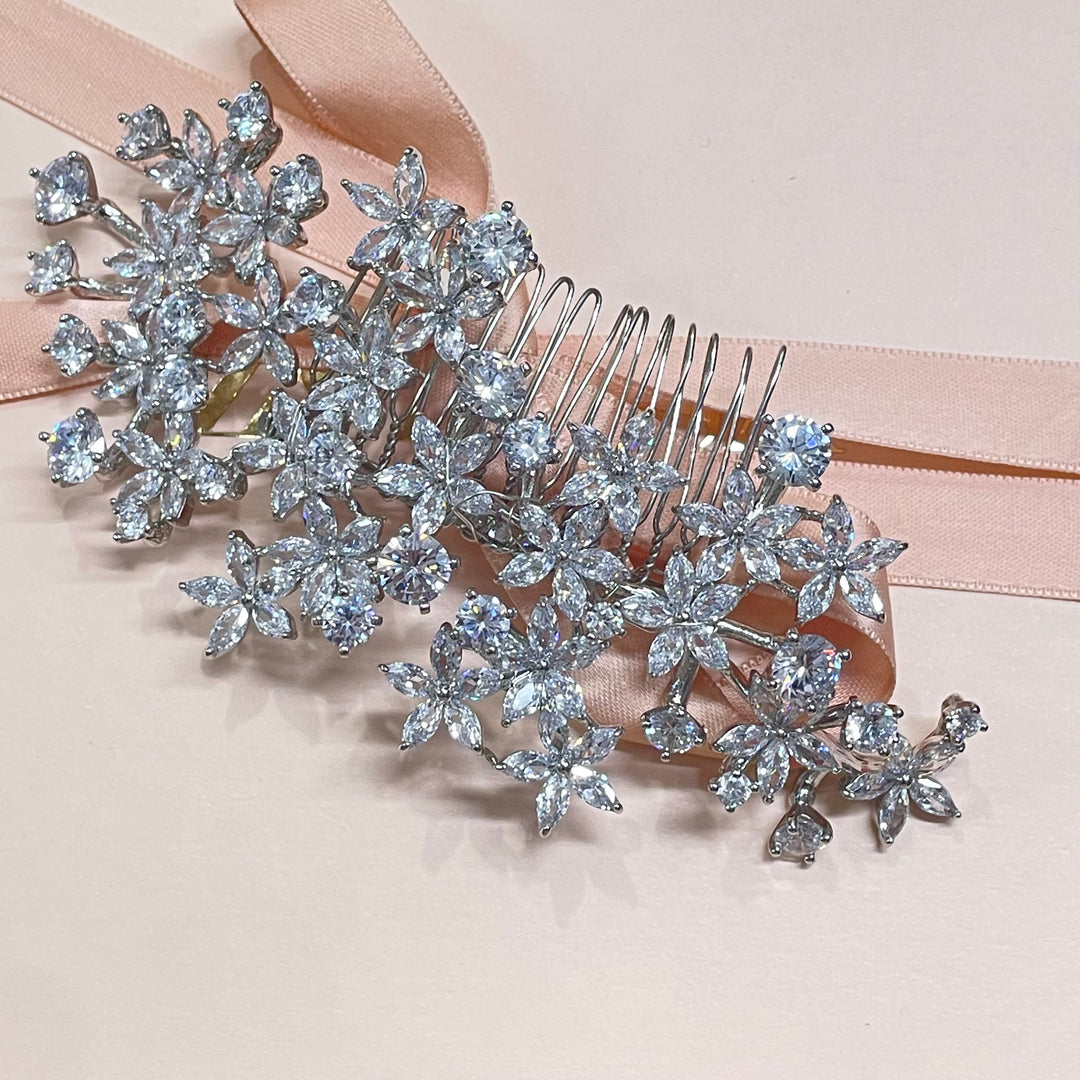 3-D silver statement cubic zircone comb