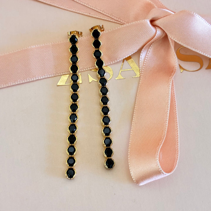Black preciosa crystals long earrings