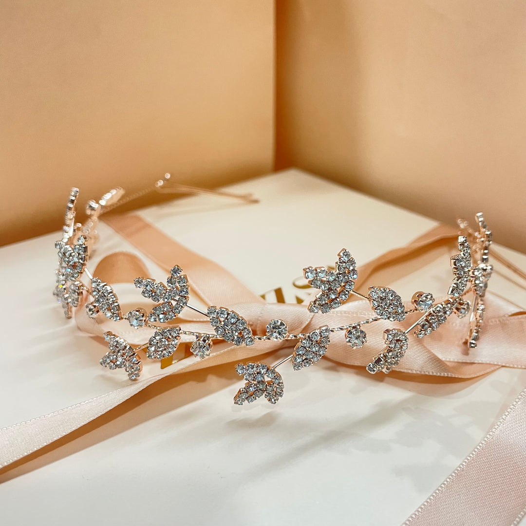 Rose gold 3 leaf headpiece