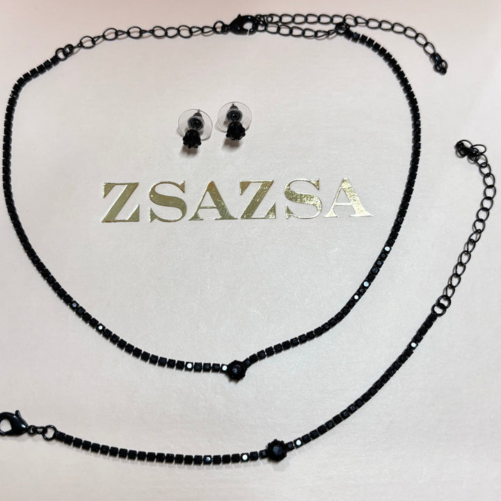 Dainty black rhinestone set