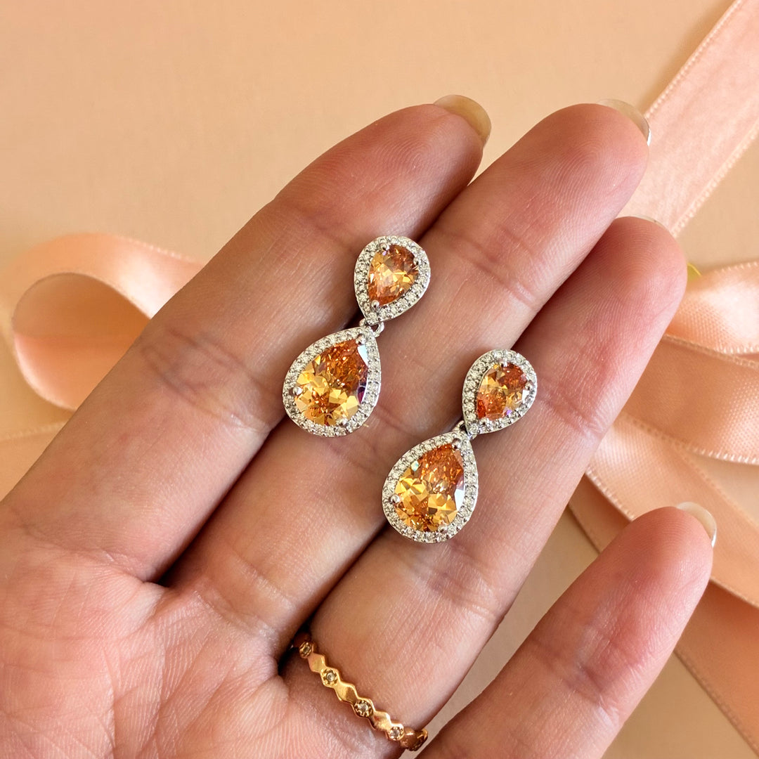 Double teardrop peach zircone earrings