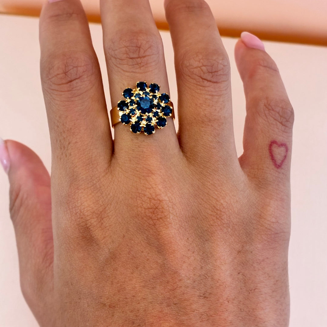 Navy blue flower gold plated set