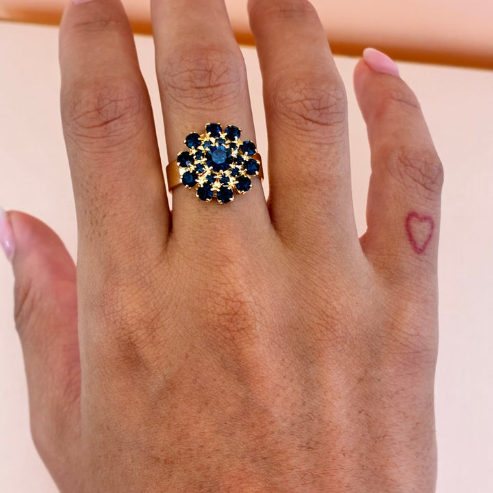 Navy blue flower gold plated set