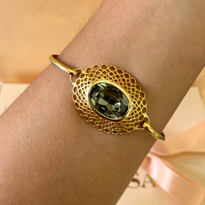 Grey oval Swarovski crystals bracelet
