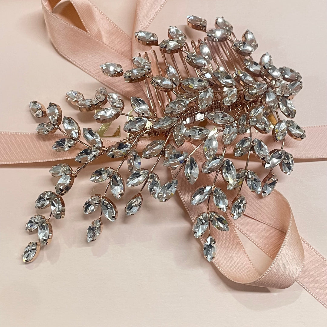 Rose gold leaves comb headpiece