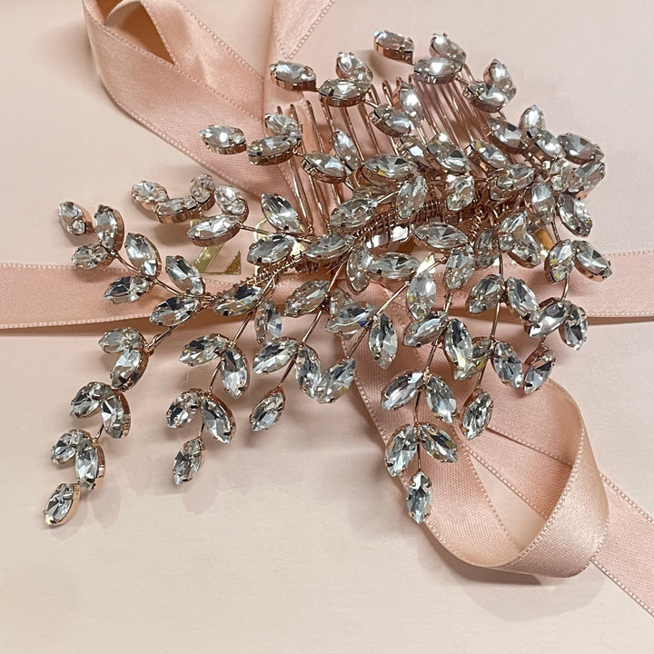 Rose gold leaves comb headpiece