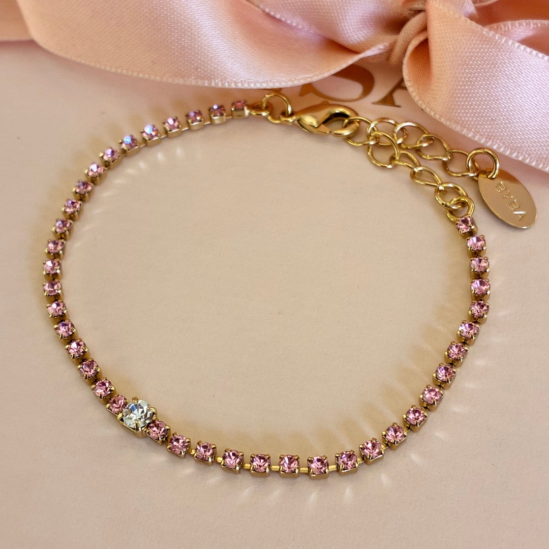 Dainty pink Swarovski crystals gold plated bracelet