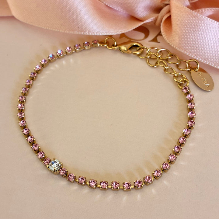 Dainty pink Swarovski crystals gold plated bracelet