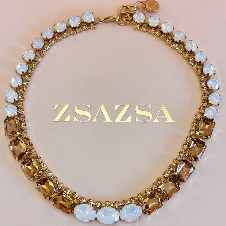 Bronze and white Preciosa crystals necklace