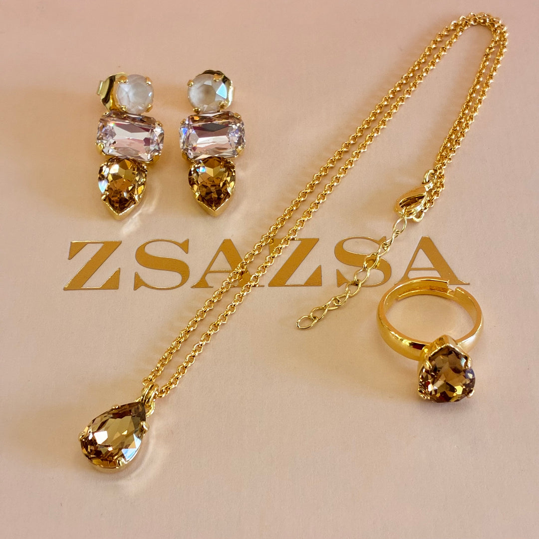 Bronze and light pink Swarovski crystals gold plated set