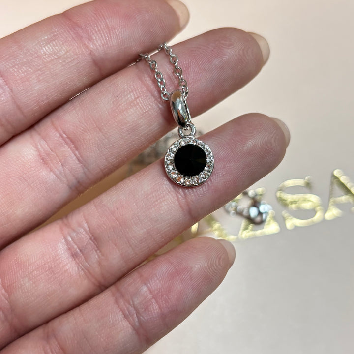 Dainty black rhinestone silver set