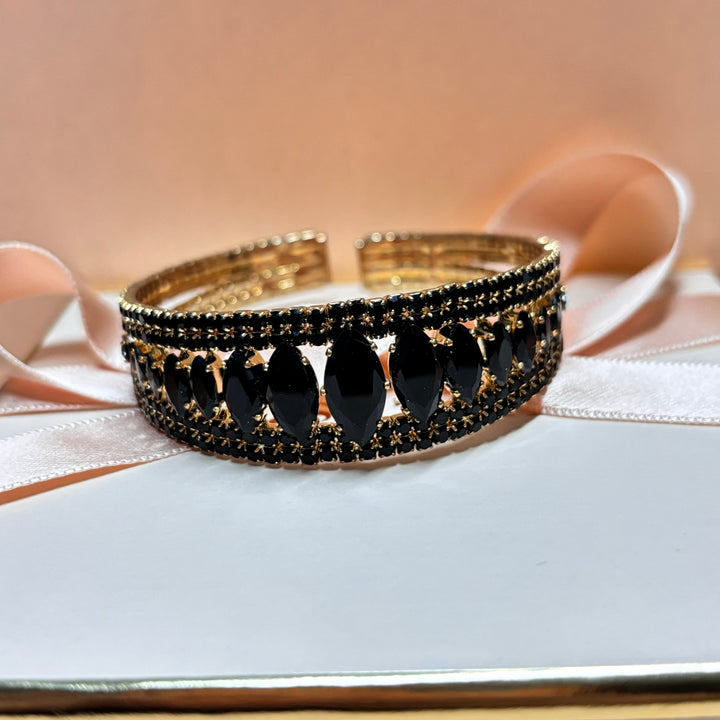 Marquise black rhinestone gold bangle