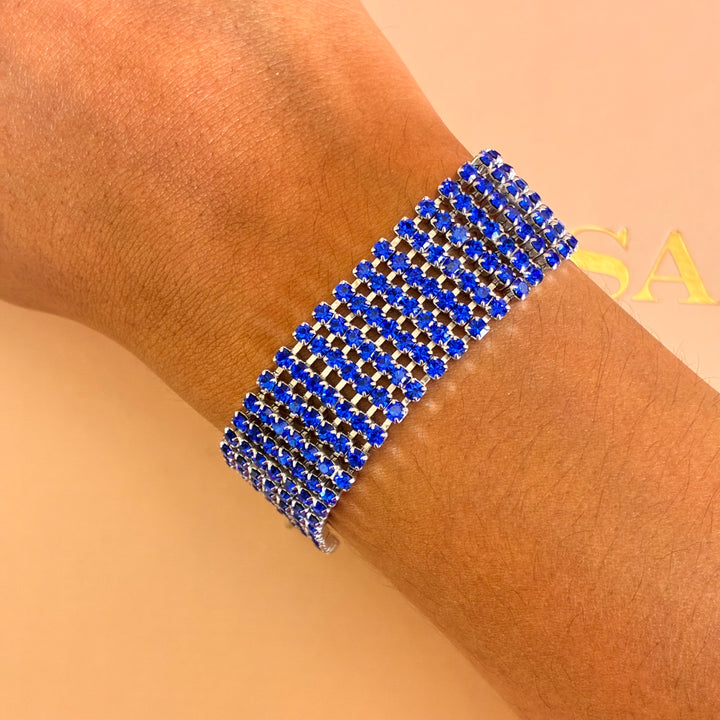 Royal blue thick Swarovski crystals silver bracelet