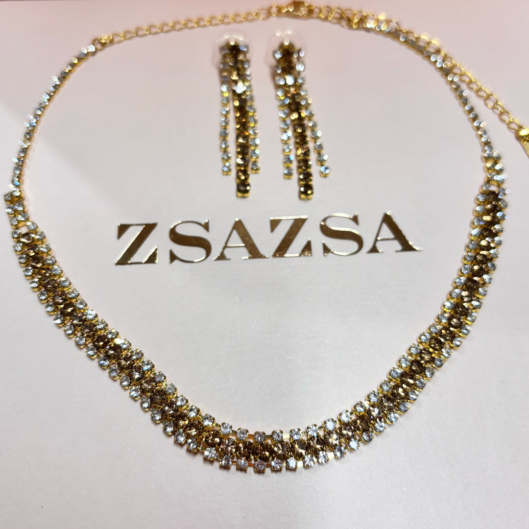 Bronze rhinestone gold plated set
