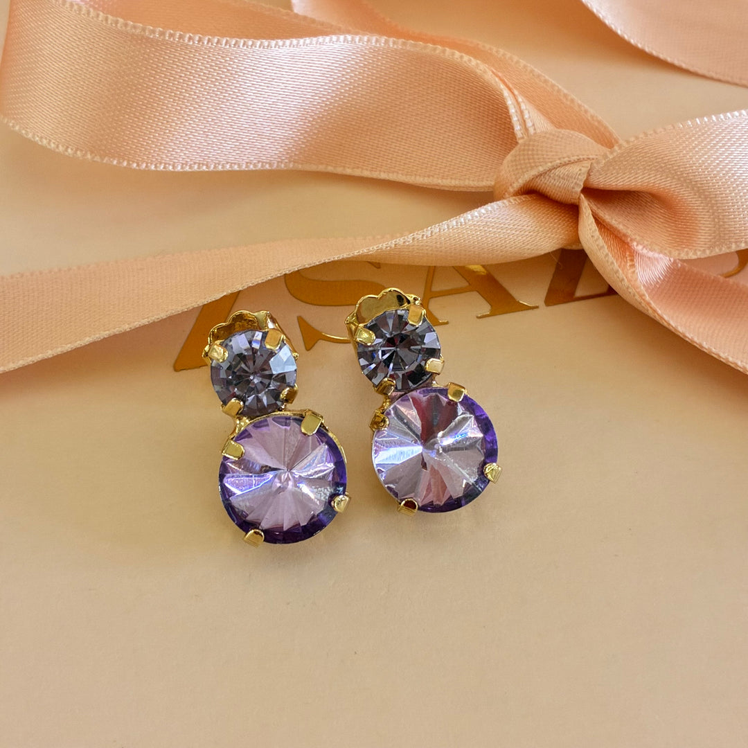 Double round lilac gold plated earrings