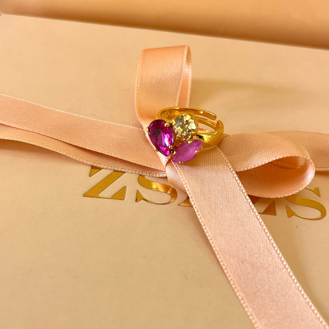 Shade of fuchsia Swarovski crystals ring