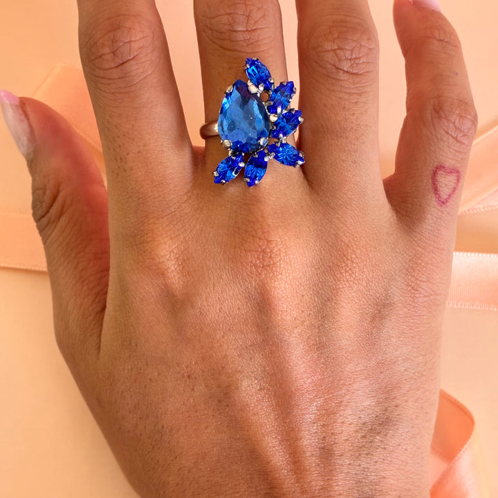 Royal blue Swarovski crystal silver set