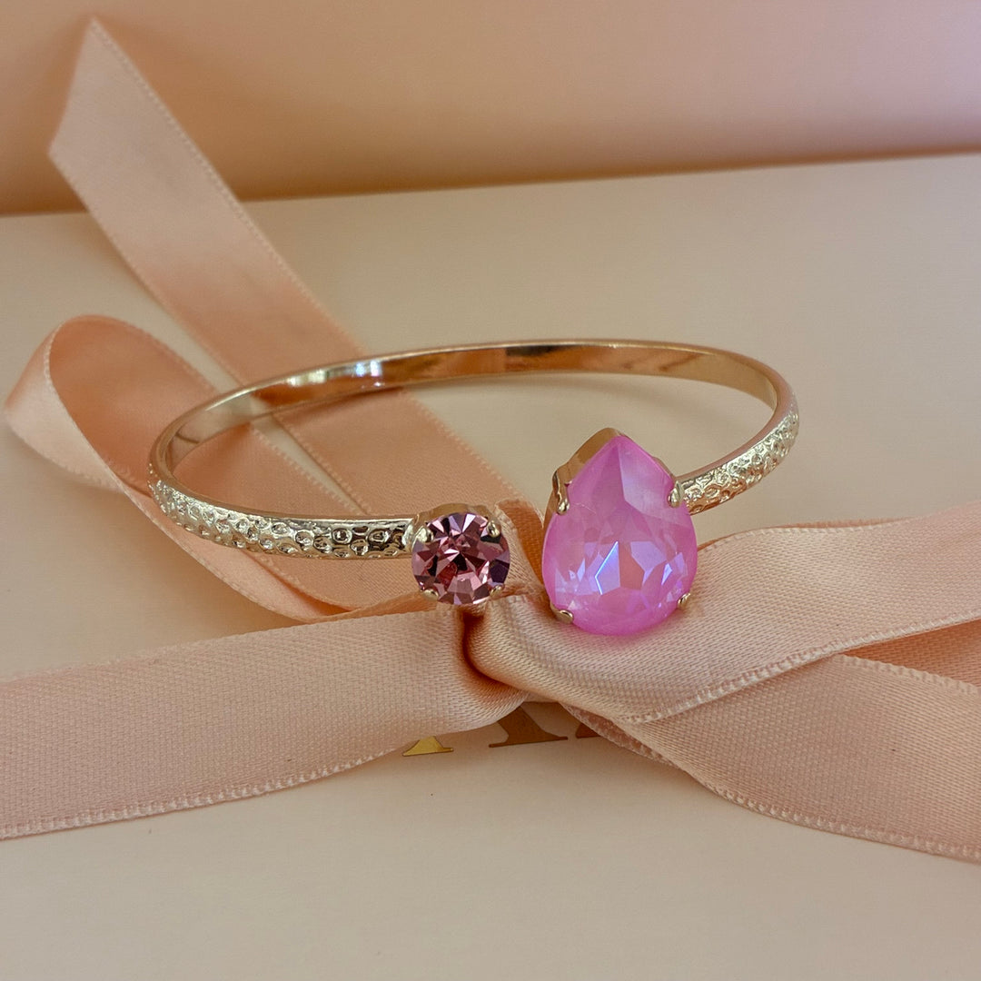 Handmade teardrop Pink Swarovski crystals rose gold set