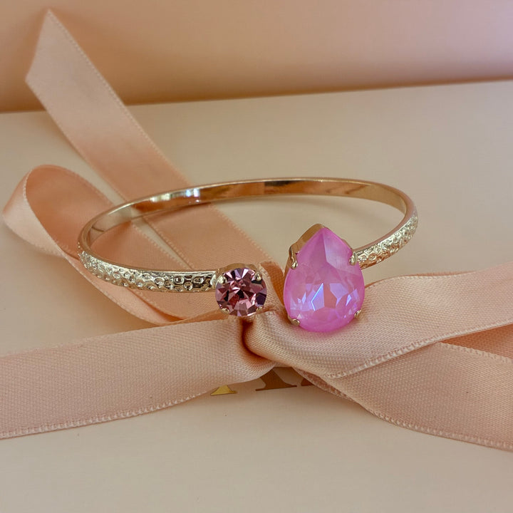 Handmade teardrop Pink Swarovski crystals rose gold set