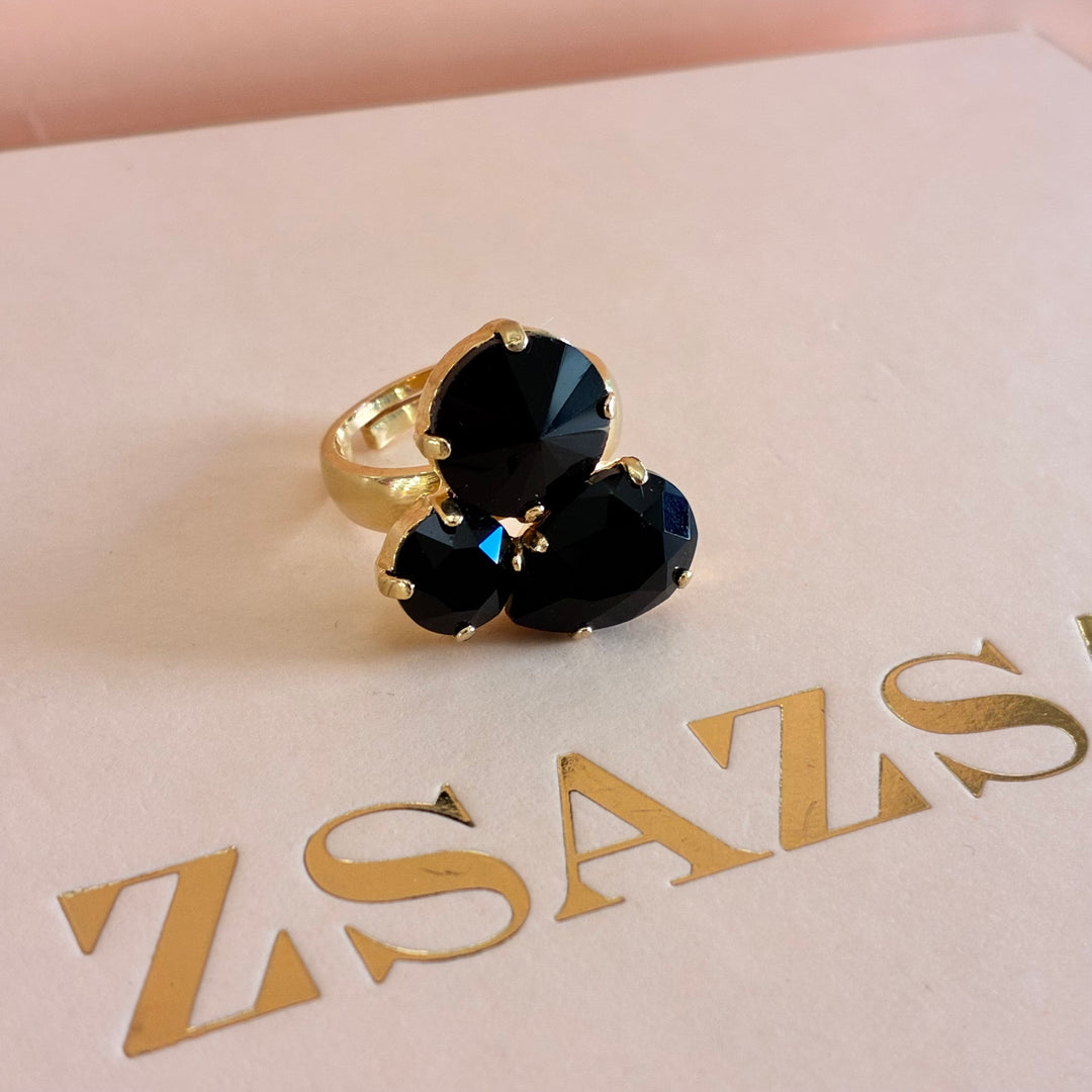 Black Swarovski crystals gold plated set