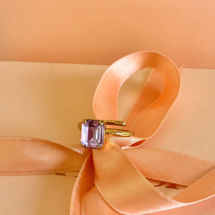 Lilac rectangular Swarovski crystal ring