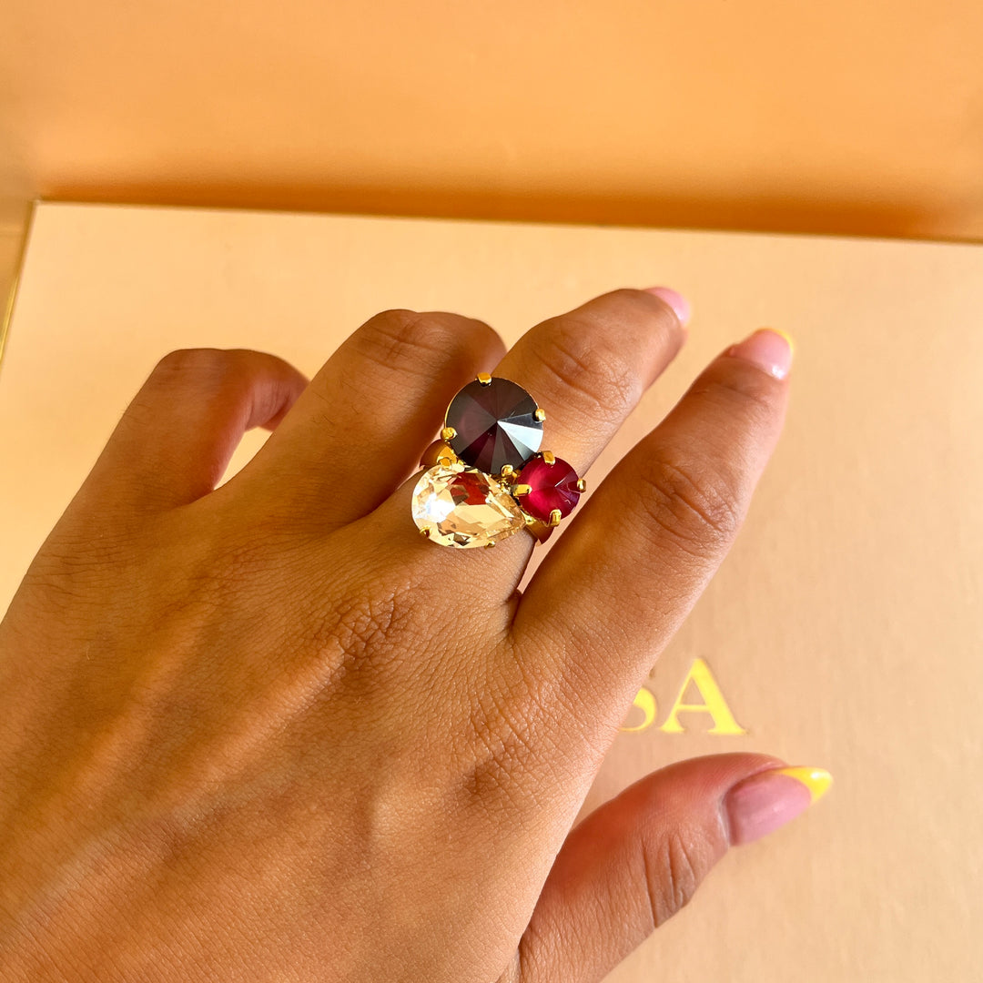 Shade of red Swarovski crystals bracelet and ring