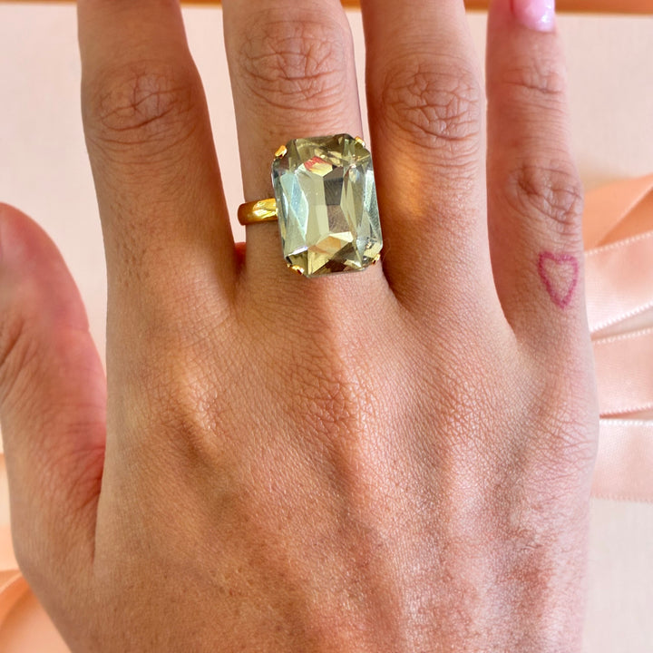 Bronze rectangular Preciosa crystals gold plated ring