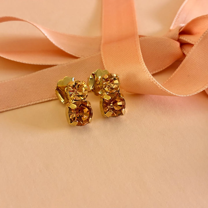 Peach Swarovski crystals gold plated earrings