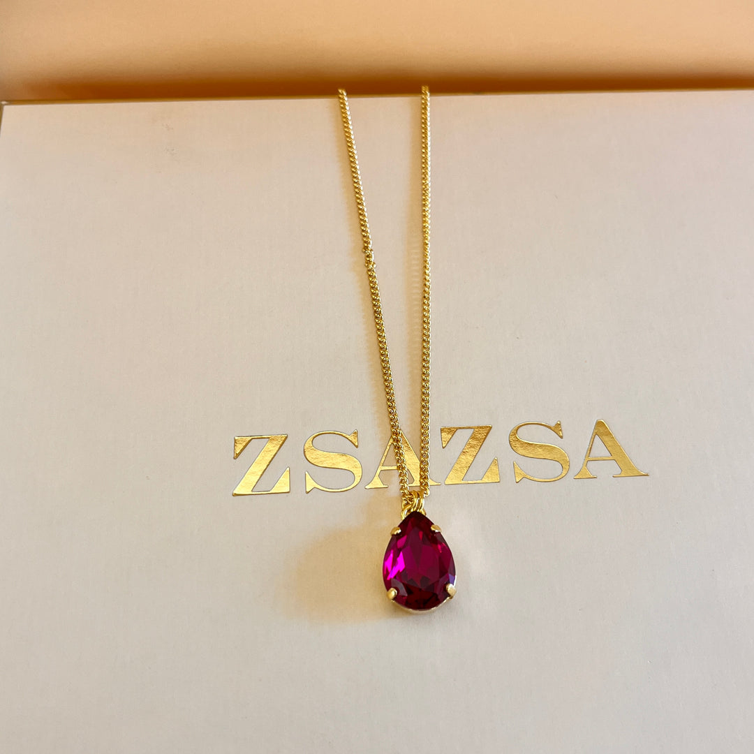 Fuchsia teardrop Swarovski crystal pendant