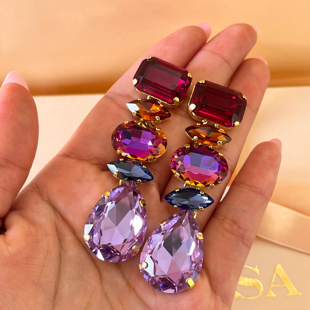 Purple and fuchsia Swarovski crystals earrings and bracelet