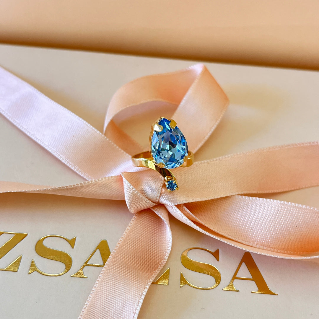 Light blue open Swarovski crystals ring