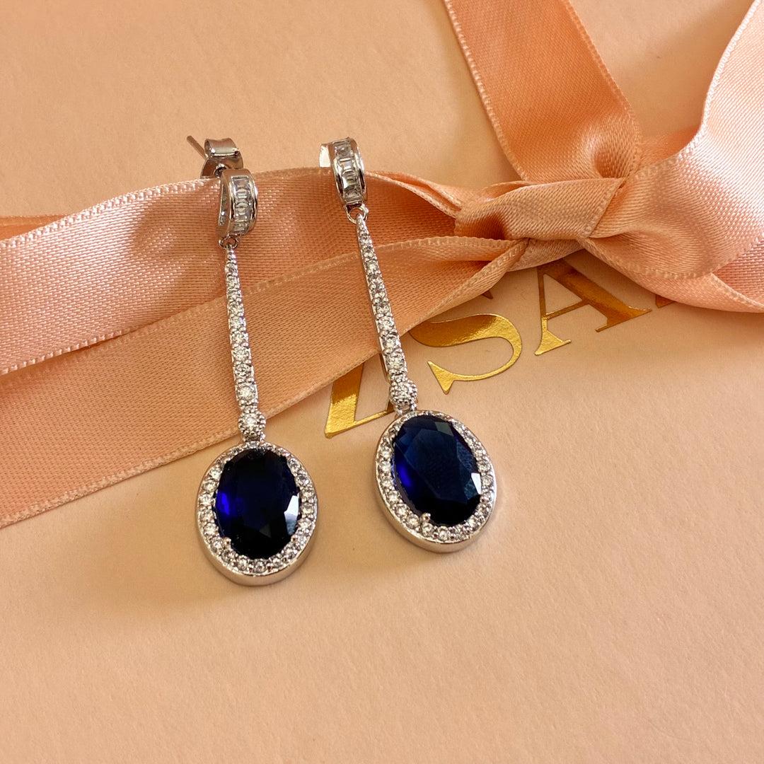 Navy blue zircone oval long earrings