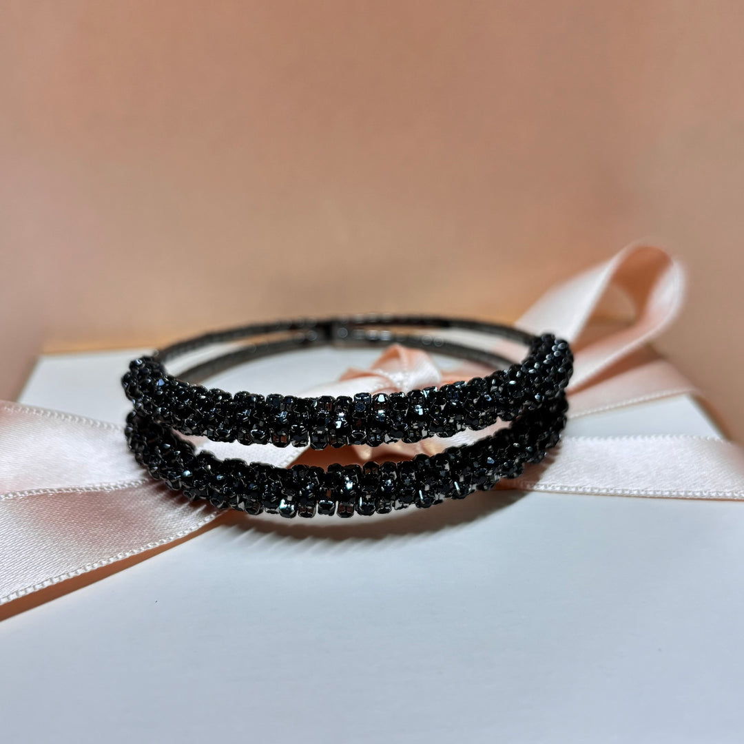 2 rows black rhinestone bangle