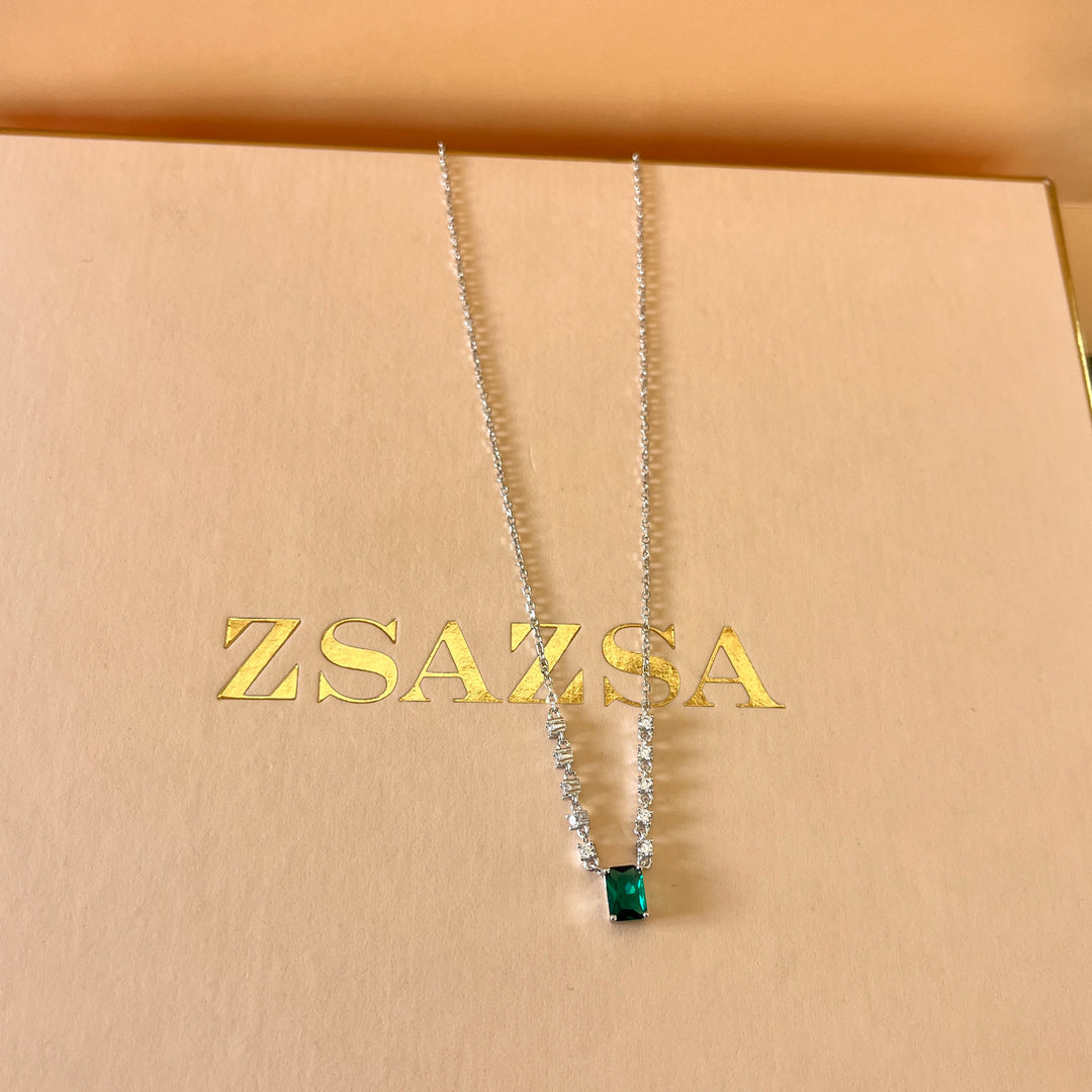 Dark green rectangular zircone pendant and bracelet