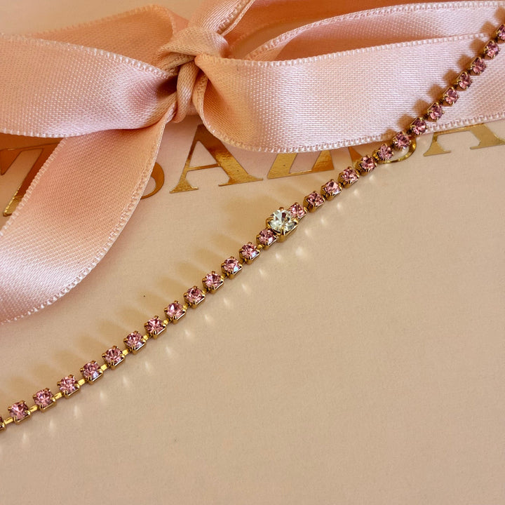 Dainty pink Swarovski crystals gold plated bracelet