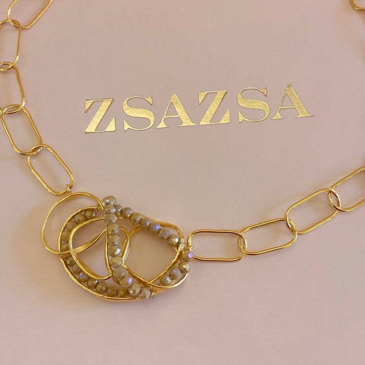 Handmade champagne bead gold plated necklace