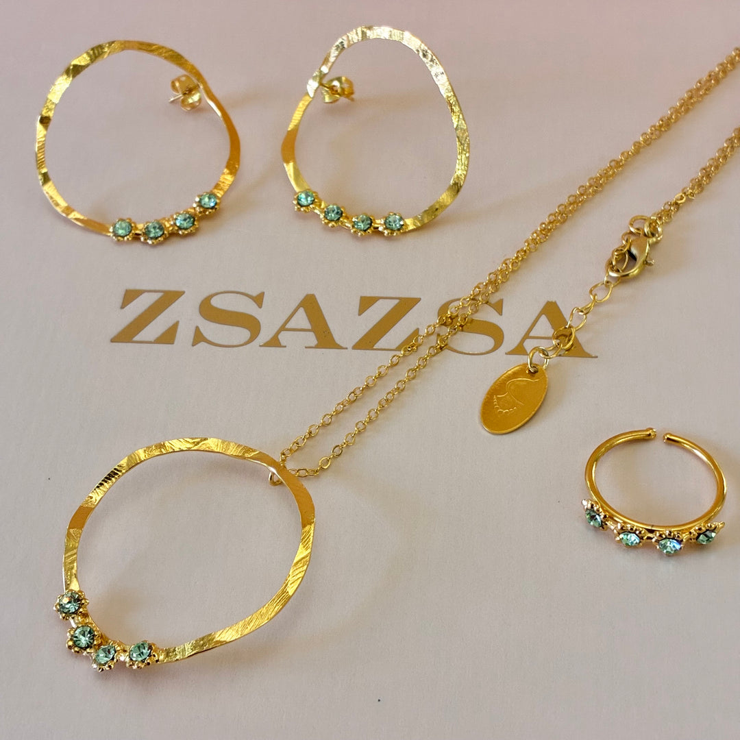 Flower mint Swarovski crystals set