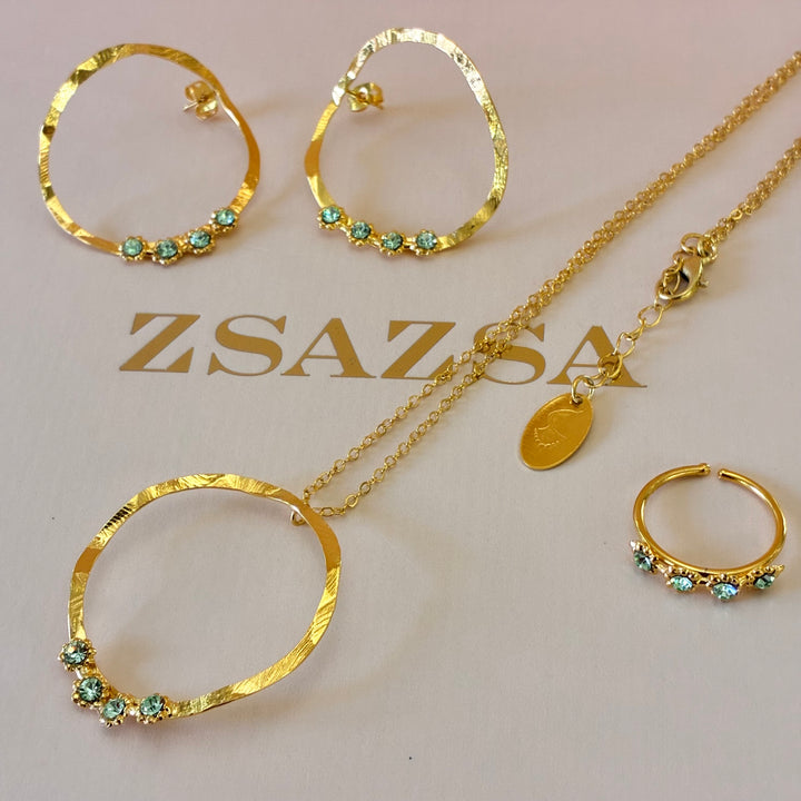 Flower mint Swarovski crystals set