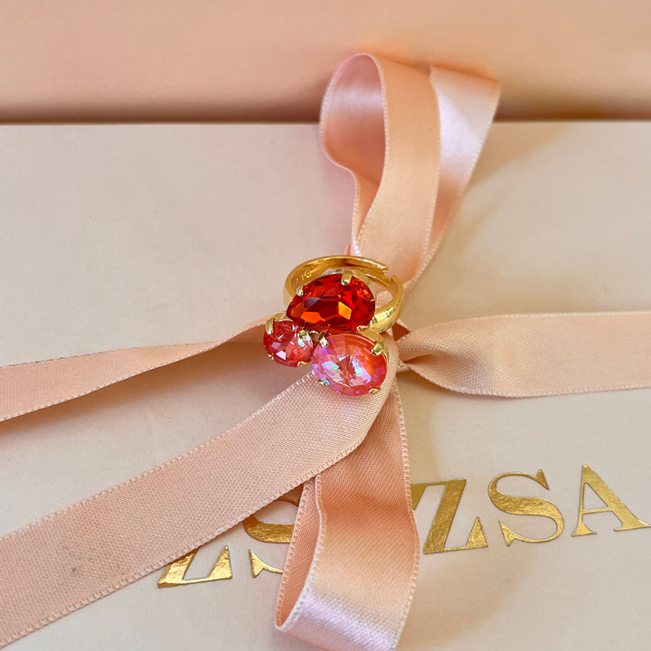 Coral and Orange Swarovski crystals ring