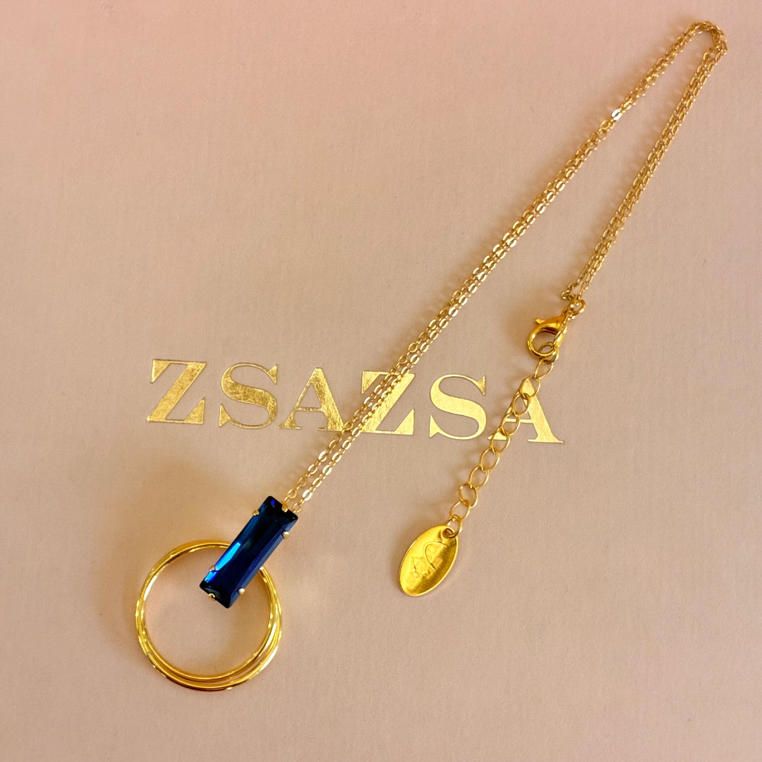 Rectangular navy blue Swarovski crystals pendant