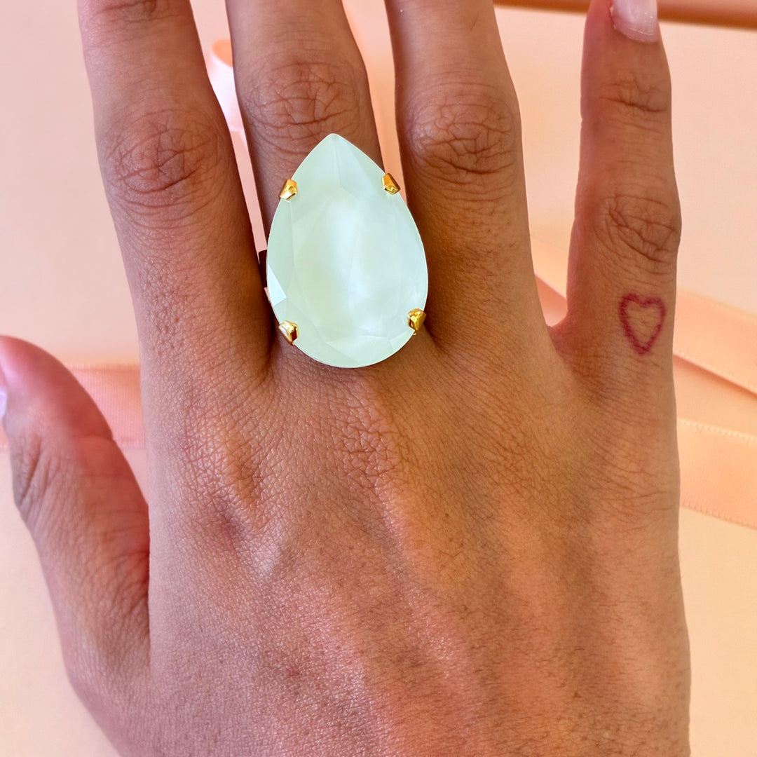 Teardrop mint Swarovski crystals ring