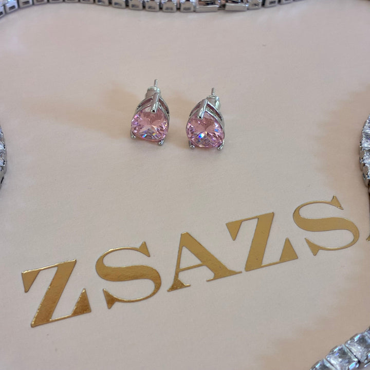 Teardrop zircone light pink silver set