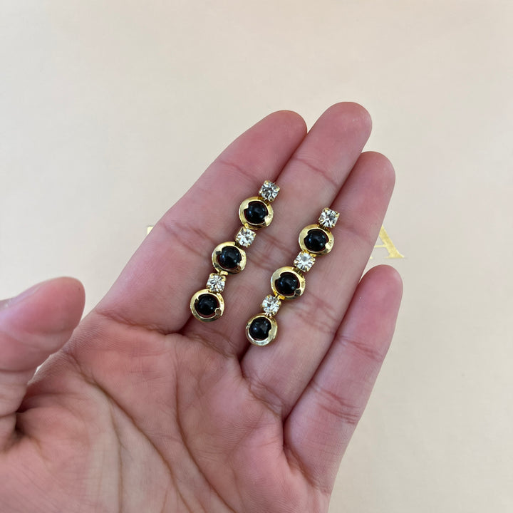 Dainty black & gold rhinestone set