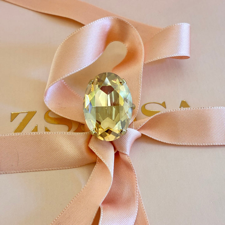Big oval Champagne gold plated ring