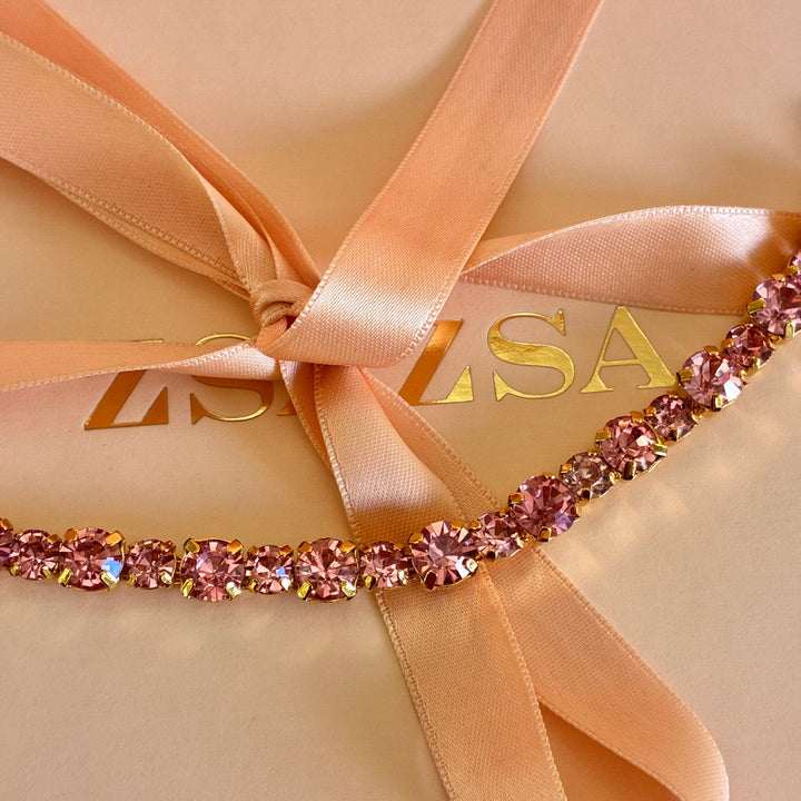 Pink Swarovski crystals gold plated bracelet