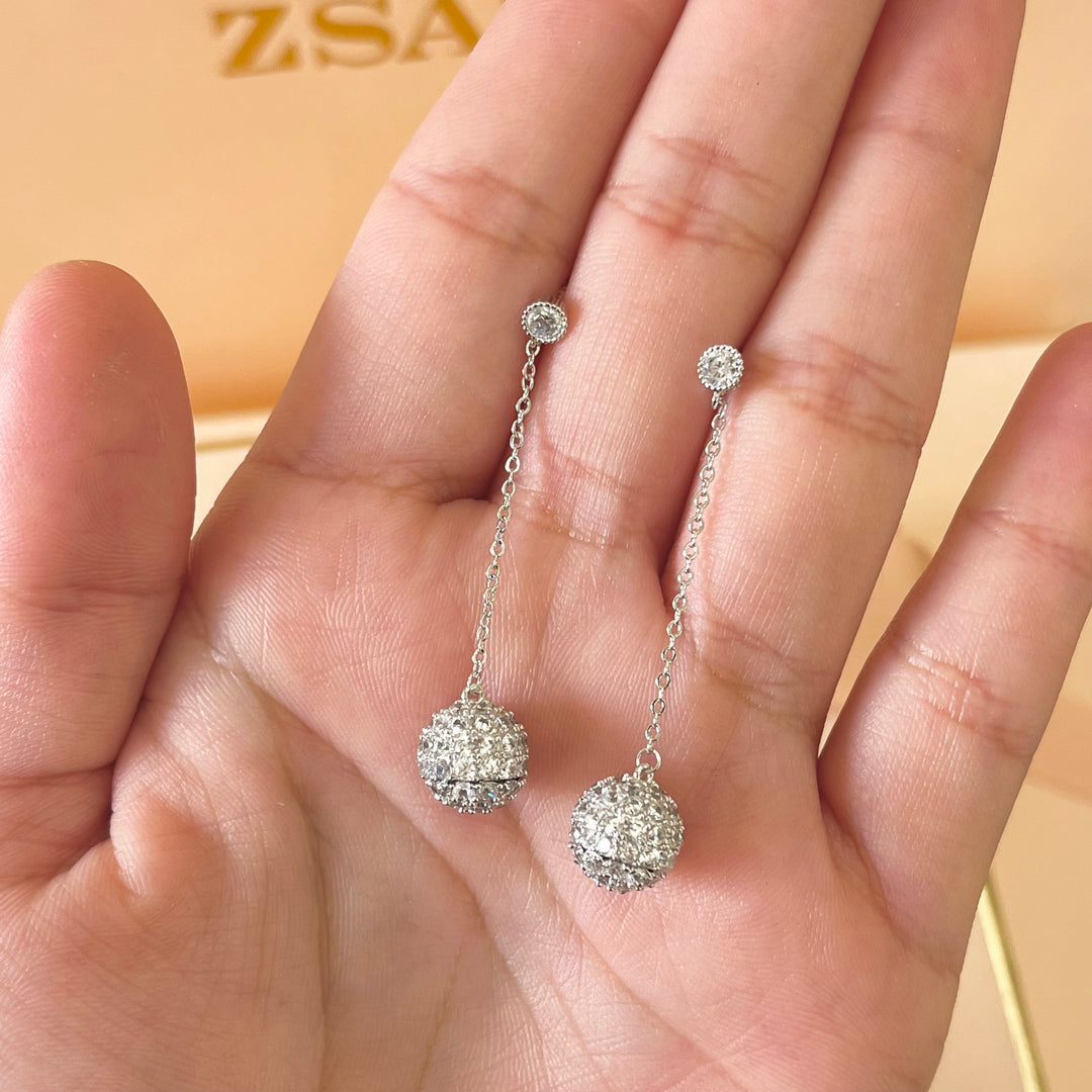 Silver zircone ball earrings