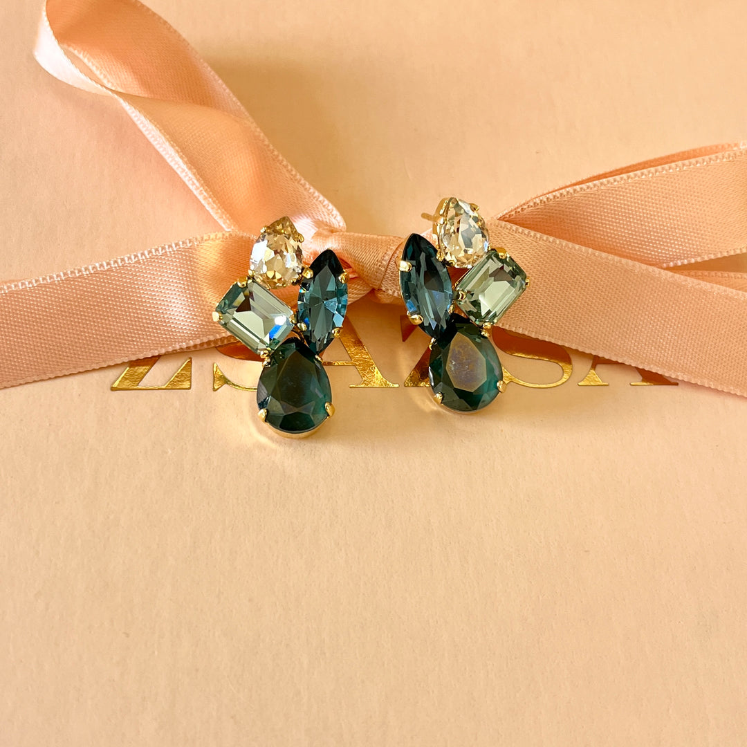 Shade of green Swarovski crystals earrings and ring